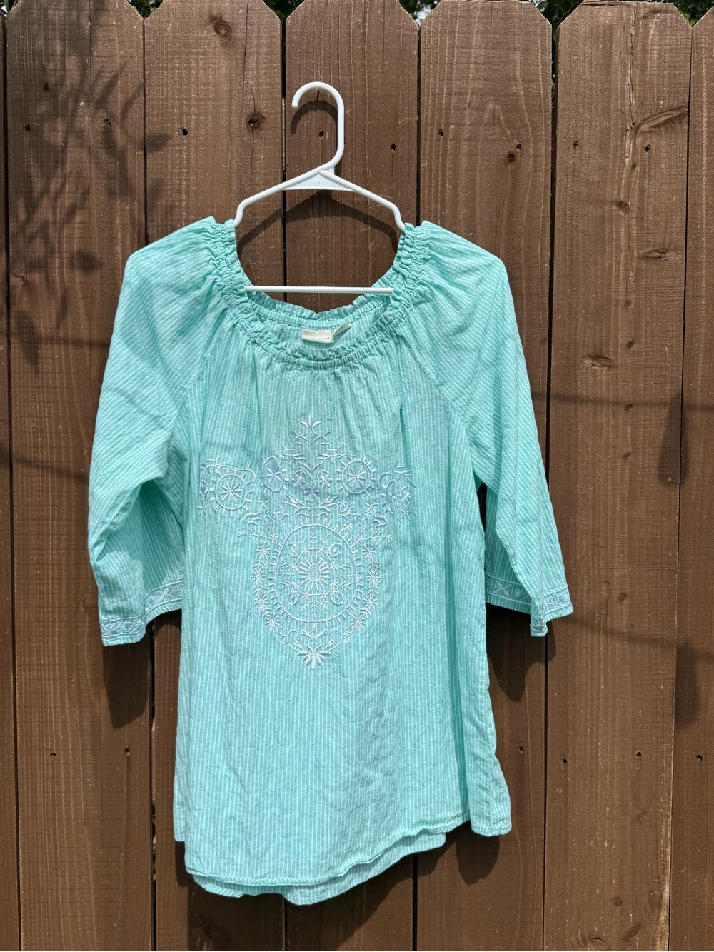 Westbound Mint Green Embroidered Peasant Blouse